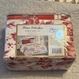 🌸. #67.   Home Collection 6-Piece Sheet Set - Red and White Floral